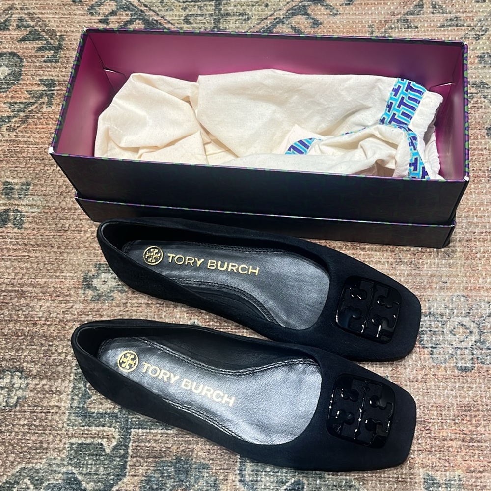 Tory‎ Burch 'Georgia' Square Toe Suede Ballet Flats - Picture 3 of 6